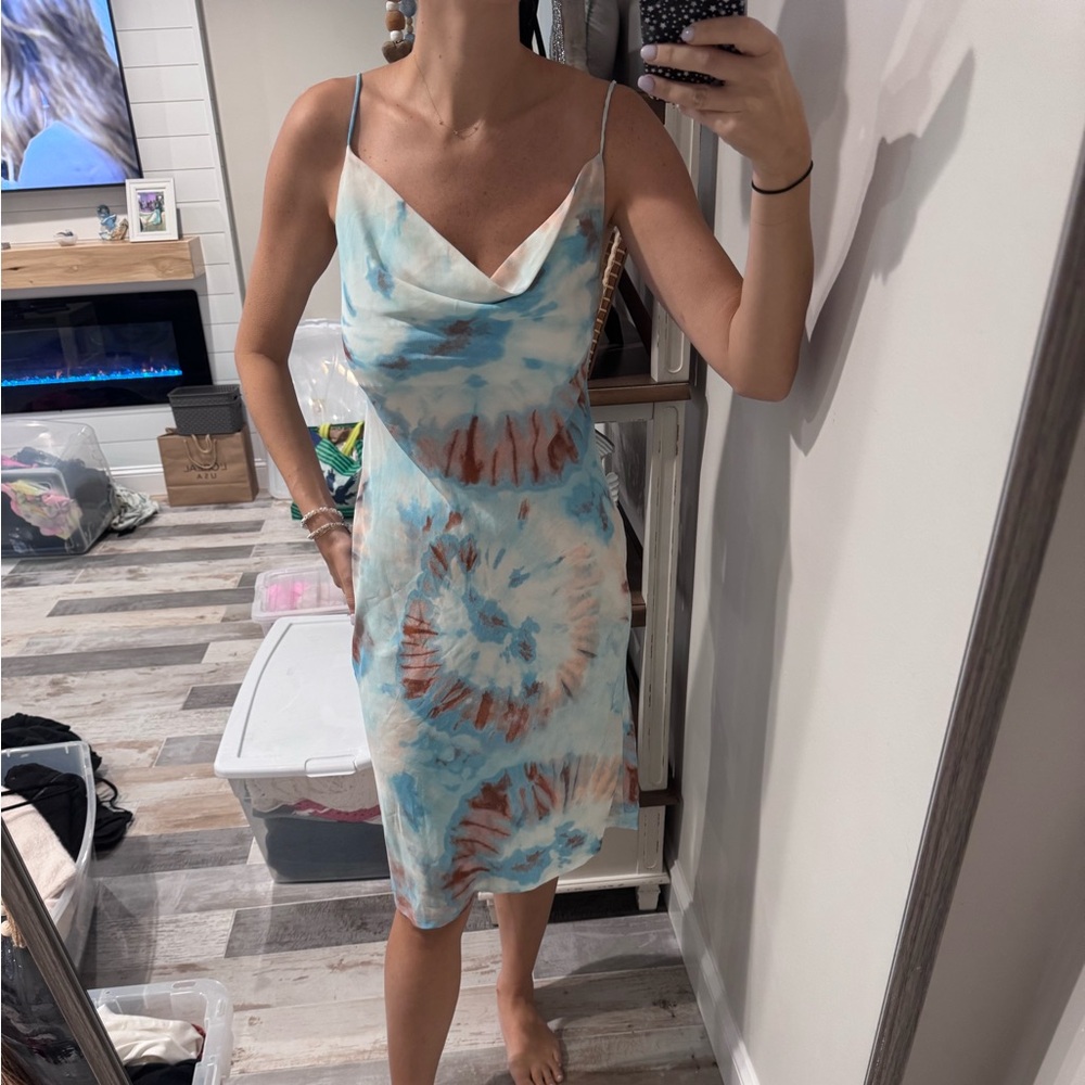 Hello Molly Blue Sheath Mini Dress with Cowl Neck